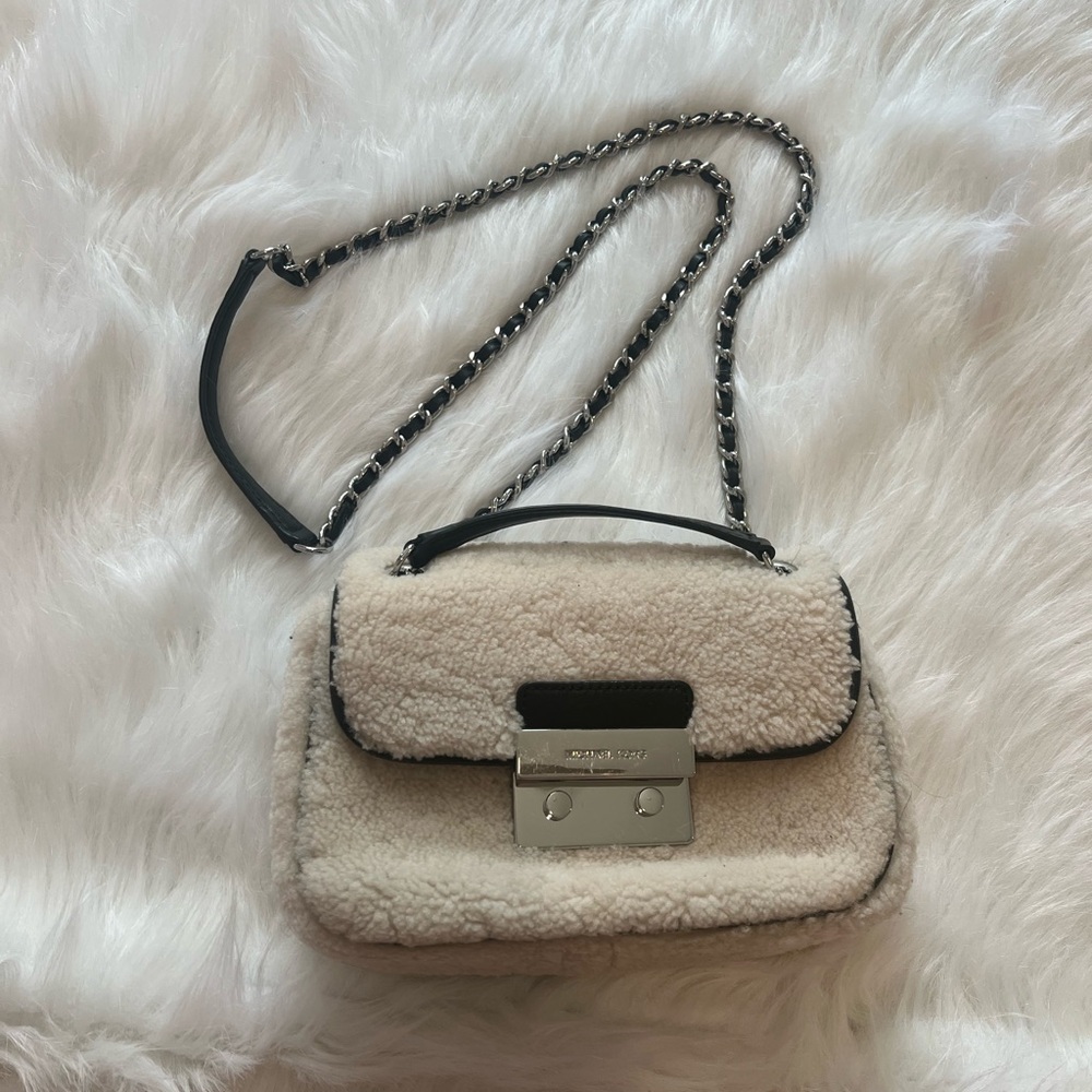 Michael Kors Shearling Crossbody Bag with Silver Accents